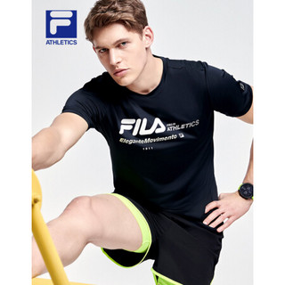 FILA ATHLETICS 斐乐男子短袖T恤 2021年夏季新款弹力运动短袖T男 深黑-BK 190/108A/XXXL