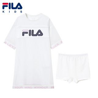 FILA（斐乐）童装儿童连衣裙2021夏季新款女童中大童宽松洋气公主裙子 经典白-WT 165cm