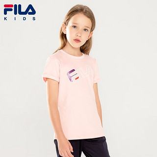 FILA KIDS 斐乐儿童女孩短袖2021年夏季新款可爱圆领粉色上衣 清新粉-LP 130