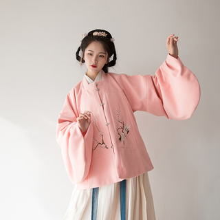 采梦集 明制汉服 可喜可鹤 女士补服上袄 粉红色 S