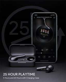 AUKEY True 无线耳机,蓝牙 5 耳机带降噪麦克风,25 小时播放时间,防水 HiFi 立体声无线耳机,适用于 iPhone 和 Android