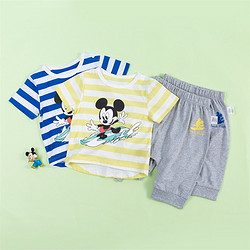 Disney 迪士尼 迪士尼(Disney)童装 男童短袖套装纯棉海军风 2件套  黄色 5岁/身高120cm