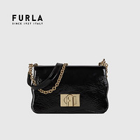 芙拉 FURLA 21SS春夏 奢侈品 1927系列女士黑色迷你号亮面漆皮单肩斜挎包
