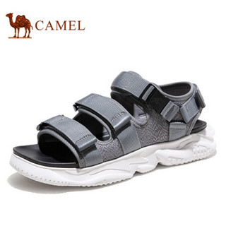 骆驼（CAMEL） 韩版便捷魔术贴沙滩鞋软底气垫潮流男士凉鞋 A122266492 灰色 40