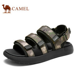 CAMEL 骆驼 潮流魔术贴凉鞋厚底舒适外穿迷彩沙滩男鞋 A122542572 墨绿迷彩 40