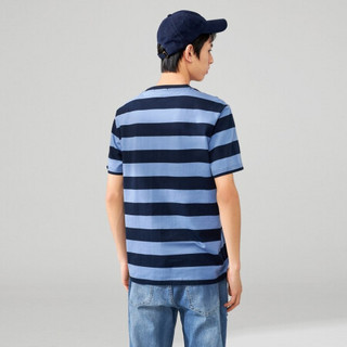 HLA 海澜之家 男士圆领短袖T恤 HNTBJ2D029A 蓝色条纹 52