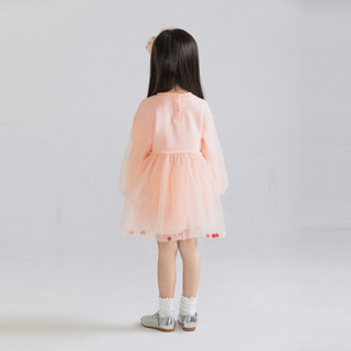 商场同款安奈儿童装女童春装长袖连衣裙2021年新款亮片装饰拼接网纱裙子 仙女粉 90cm