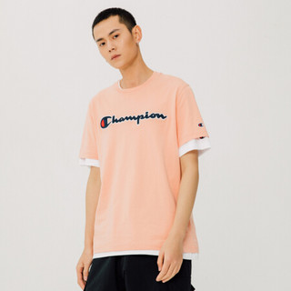 Champion冠军T恤2021春夏新款LOGO袖口休闲短袖粉红色T恤无性别 EM-TTS05 卡其 XL