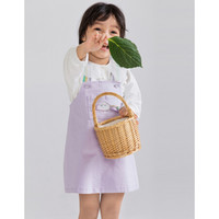 商场同款安奈儿童装女童夏装梭织背带裙2021年新款绣花牛仔裙子 海芋紫 100cm