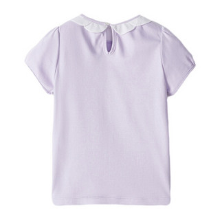 商场同款安奈儿童装女童夏装T恤翻领短袖2021年新款薄款亮片印花宝宝100%纯棉上衣 海芋紫 120cm