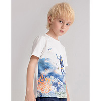 商场同款安奈儿童装男童圆领短袖T恤2021夏新款 米白 160cm