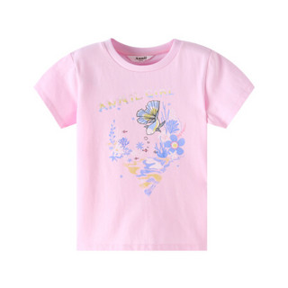 商场同款安奈儿童装女童圆领短袖T恤2021夏新款 嫣蔓粉 120cm
