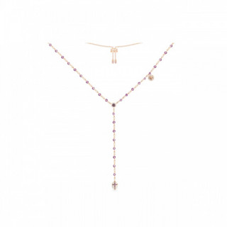 APM Monaco十字架形浪漫紫色彩珠项链女 长颈链ins冷淡风锁骨链 金黄色