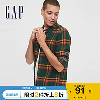 Gap 盖璞 Gap男装纯棉长袖格子衬衫秋冬新款男士时尚法兰绒休闲衬衣