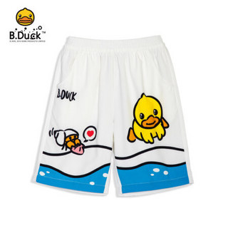 B.duck小黄鸭童装儿童短裤2021夏季新款男孩宽松五分裤女童沙滩裤 白色 120cm