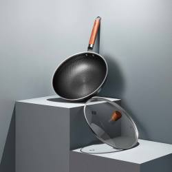 huohou火候不锈钢网纹煎炒锅