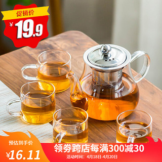 cipaiming teaset 瓷牌茗茶具 瓷牌茗 透明玻璃茶具套装家用功夫茶杯耐热玻璃花茶壶过滤简约会客红茶泡茶器 八骏5件套