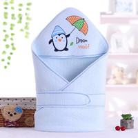 婴儿抱被新生儿包被襁褓巾宝宝抱毯纯棉夹棉保暖春夏秋90*90 黄色企鹅抱被 90*90