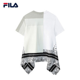 FILA×MIHARA 斐乐女子短袖2021夏季新款T恤圆领撞色潮下摆印花衫 标准白拼珍珠灰-WT 170/88A/L