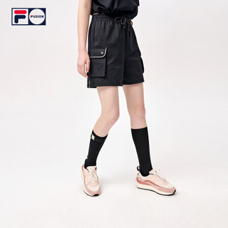 FILA FUSION斐乐潮牌女装针织短裤2021夏季新品时尚运动休闲裤子 深黑-BK（宽松版型，建议拍小一码） 160/62A/S