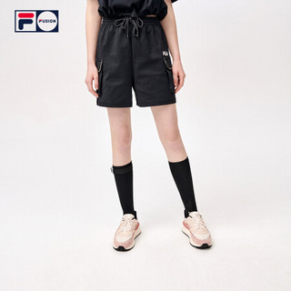 FILA FUSION斐乐潮牌女装针织短裤2021夏季新品时尚运动休闲裤子 深黑-BK（宽松版型，建议拍小一码） 160/62A/S