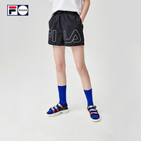 FILA FUSION 斐乐潮牌女装梭织短裤2021夏季时尚LOGO运动休闲裤子 T11W122803F 深黑-BK（宽松版型，建议拍小一码） 170/70A/L