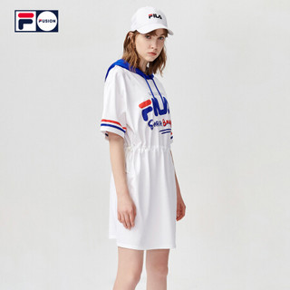 FILA FUSION 斐乐潮牌女装针织连衣裙2021夏季新品时尚运动连帽衫 T11W122308F 标准白-WT（宽松版型，建议拍小一码） 160/80A/S