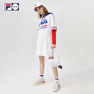 FILA FUSION 斐乐潮牌女装针织连衣裙2021夏季新品时尚运动连帽衫 T11W122308F 标准白-WT（宽松版型，建议拍小一码） 155/76A/XS