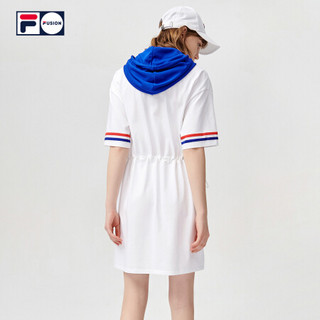 FILA FUSION 斐乐潮牌女装针织连衣裙2021夏季新品时尚运动连帽衫 T11W122308F 标准白-WT（宽松版型，建议拍小一码） 160/80A/S