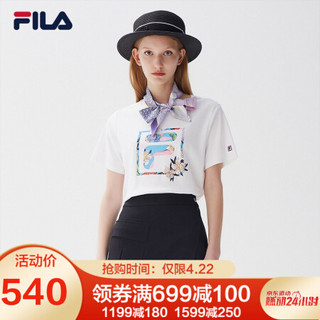 FILA 斐乐官方女士短袖T恤2021年夏季新款纯棉圆领运动上衣 标准白-WT 155/76A/XS