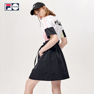 FILA FUSION 斐乐潮牌女装连衣裙2021夏季新款撞色拼接时尚休闲裙 T11W123305F 深黑-BK 175/92A/XL