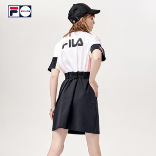 FILA FUSION 斐乐潮牌女装连衣裙2021夏季新款撞色拼接时尚休闲裙 T11W123305F 深黑-BK 175/92A/XL