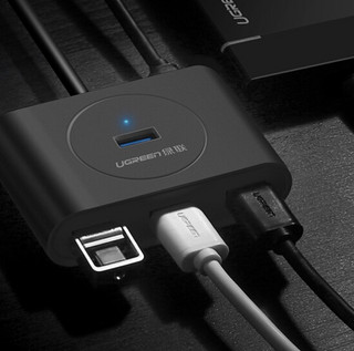 UGREEN 绿联 CR113 USB3.0HUB 一分四 0.5m 黑色