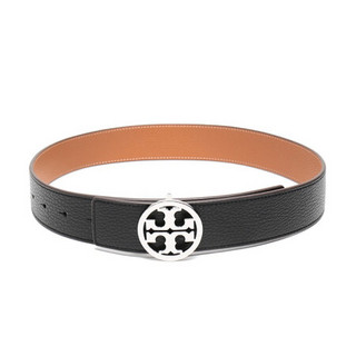 托里·伯奇 TORY BURCH 奢侈品 TB腰带 女士牛皮革板扣式双面皮带腰带黑色棕色双T银色扣头 56644 002 S