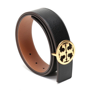 托里·伯奇 TORY BURCH 奢侈品 TB腰带 女士牛皮革板扣式双面皮带腰带黑色棕色双T金色扣头 56644 001 L