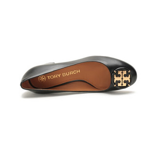 托里·伯奇 TORY BURCH 奢侈品 TB女鞋 羊皮圆头粗跟高跟鞋皮鞋黑色金属LOGO 76483 006 8/38.5码
