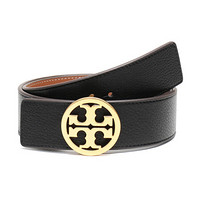 托里·伯奇 TORY BURCH 奢侈品 TB腰带 女士牛皮革板扣式双面皮带腰带黑色棕色双T金色扣头 56644 001 XS