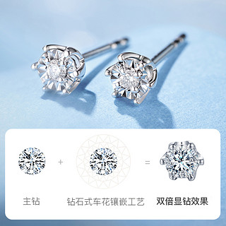 SEAZA 喜钻 18K金镶嵌钻石耳饰钻石耳饰钻石耳钉 E10822 0.5g  约0.03ct