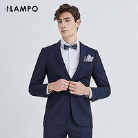 LAMPO/蓝豹男西服套装上装超修身深蓝提花新郎结婚羊毛西装外套 46C 深蓝提花