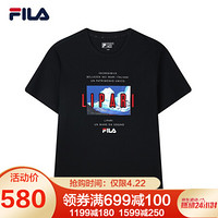 FILA 斐乐官方男士短袖恤2021年夏季新款休闲运动针织上衣 黑色-BK 165/88A/S