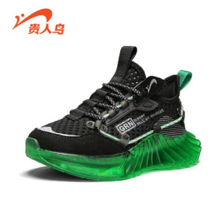 贵人鸟男童运动鞋2021年夏季款透气网面中大童单网鞋儿童鞋子 2132D 黑绿 36
