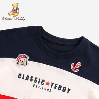 精典泰迪Classic Teddy童装儿童T恤男童短袖宝宝夏季套头衣服中小童休闲外出服2021新款 新经典三色大红深兰 90