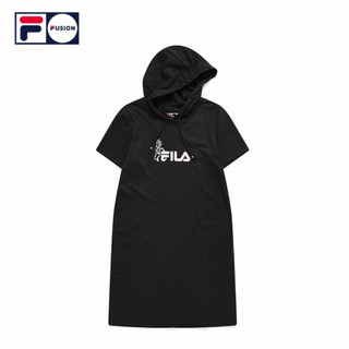 FILA FUSION 斐乐潮牌女装连衣裙2021夏季新款运动篮球连帽衫裙装 T11W125306F 深黑-BK 175/92A/XL