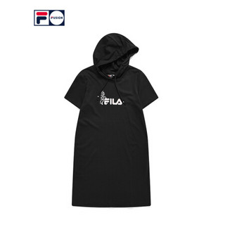 FILA FUSION 斐乐潮牌女装连衣裙2021夏季新款运动篮球连帽衫裙装 T11W125306F 深黑-BK 165/84A/M