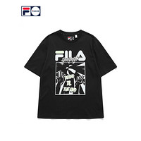 FILA FUSION 潮牌男装针织短袖衫2021夏季新款运动篮球风宽松T恤 深黑-BK 175/96A/L