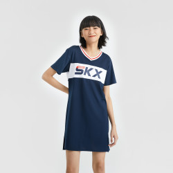 skechers斯凯奇夏季新品女装女款字母印花短袖连衣裙女裙