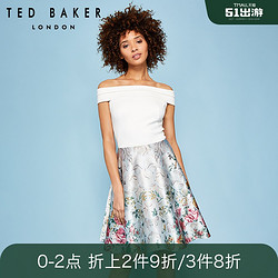 TED BAKER 女士撞色一字肩露肩印花连衣裙