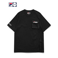 FILA FUSION 斐乐潮牌男子短袖衫2021夏季新款运动街头时尚T恤男 T11M123106F 深黑-BK 190/108A/XXXL