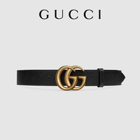 GUCCI 古驰 双G带扣皮革腰带 406831 DJ20T（黑色、110cm）