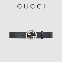 GUCCI 古驰 互扣式双G带扣腰带 411924 KGDHX（黑色、100cm）